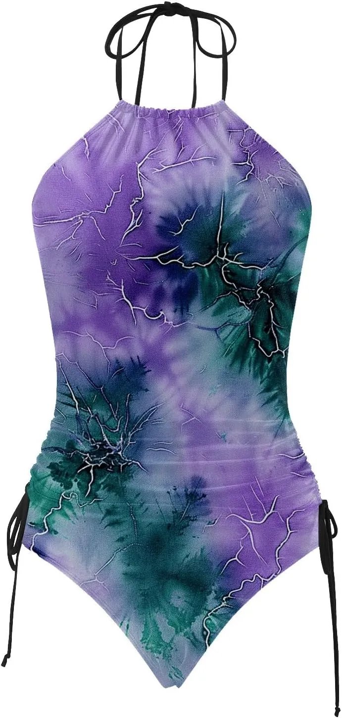 Tankini Swimsuits for Women Tummy Control Bathing Suits Tie Dye Swimwear Two Piece High Neck Ruched Top with Bottom