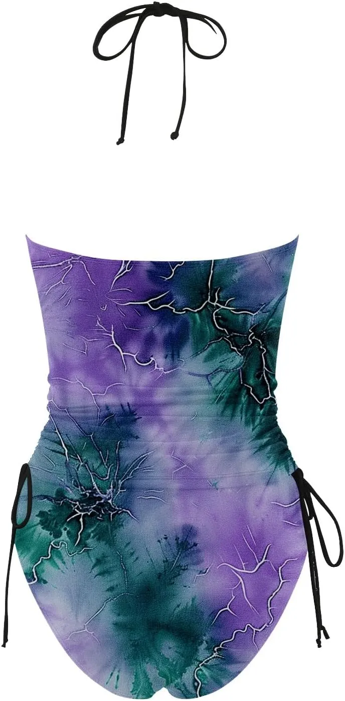 Tankini Swimsuits for Women Tummy Control Bathing Suits Tie Dye Swimwear Two Piece High Neck Ruched Top with Bottom