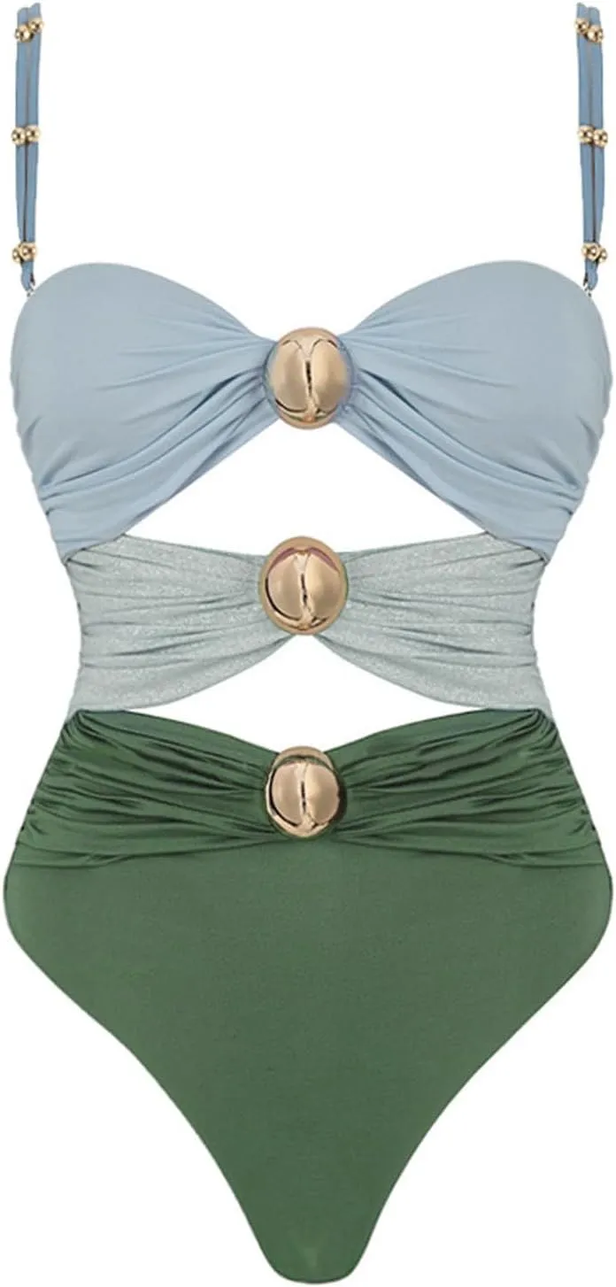 TARIENDY Womens One Piece Swimsuits Cut Out Color Block Bathing Suits Ruched Beach Swimwear Summer Sexy Swim Suits Trendy