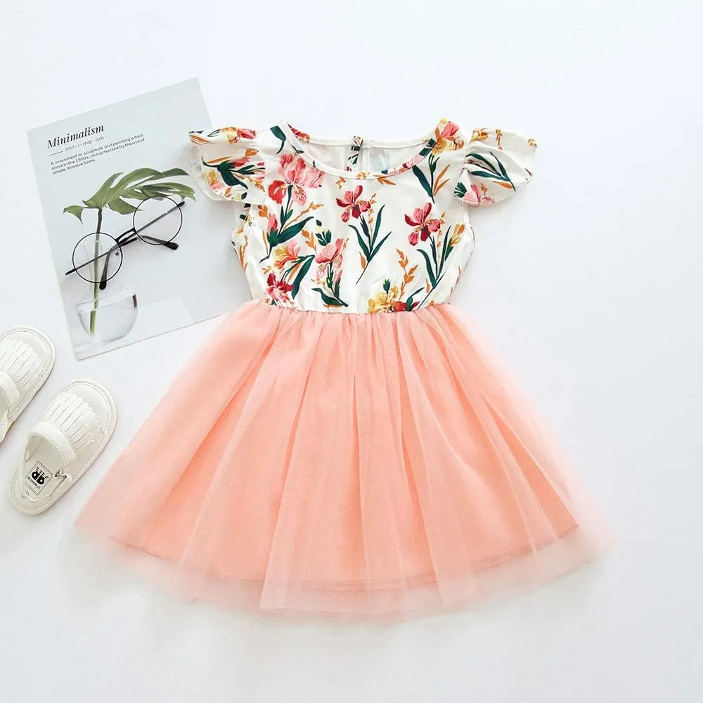 Toddler Baby Girls Tutu Dress Ruffle Sleeveless Floral Princess Dress Summer Clothes Outfits