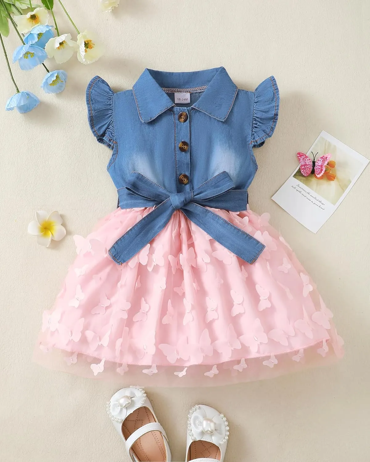 Toddler Girl Clothes Denim Tulle Dresses Baby Summer Tutu Sundress Outfit Toddler Princess Dress for Girls