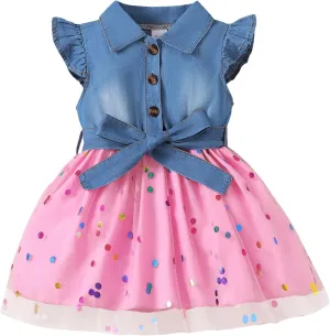 Toddler Girl Clothes Denim Tulle Dresses Baby Summer Tutu Sundress Outfit Toddler Princess Dress for Girls