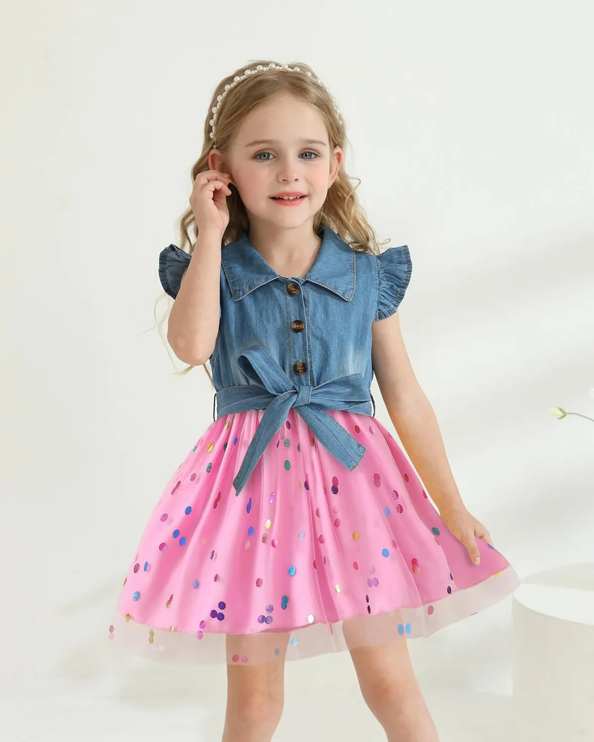 Toddler Girl Clothes Denim Tulle Dresses Baby Summer Tutu Sundress Outfit Toddler Princess Dress for Girls