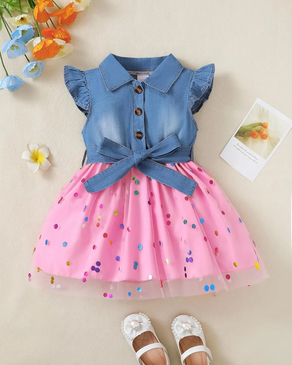 Toddler Girl Clothes Denim Tulle Dresses Baby Summer Tutu Sundress Outfit Toddler Princess Dress for Girls