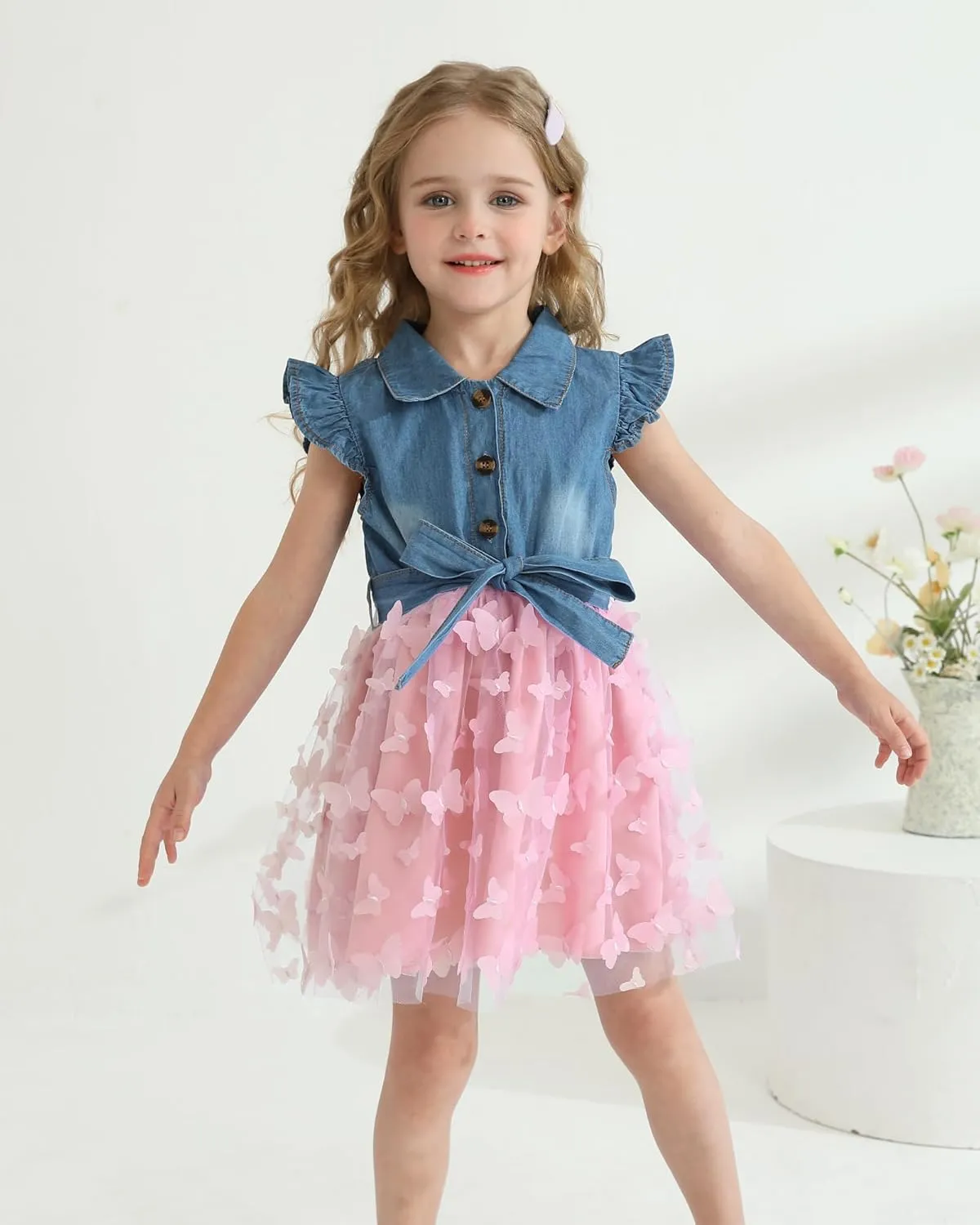 Toddler Girl Clothes Denim Tulle Dresses Baby Summer Tutu Sundress Outfit Toddler Princess Dress for Girls