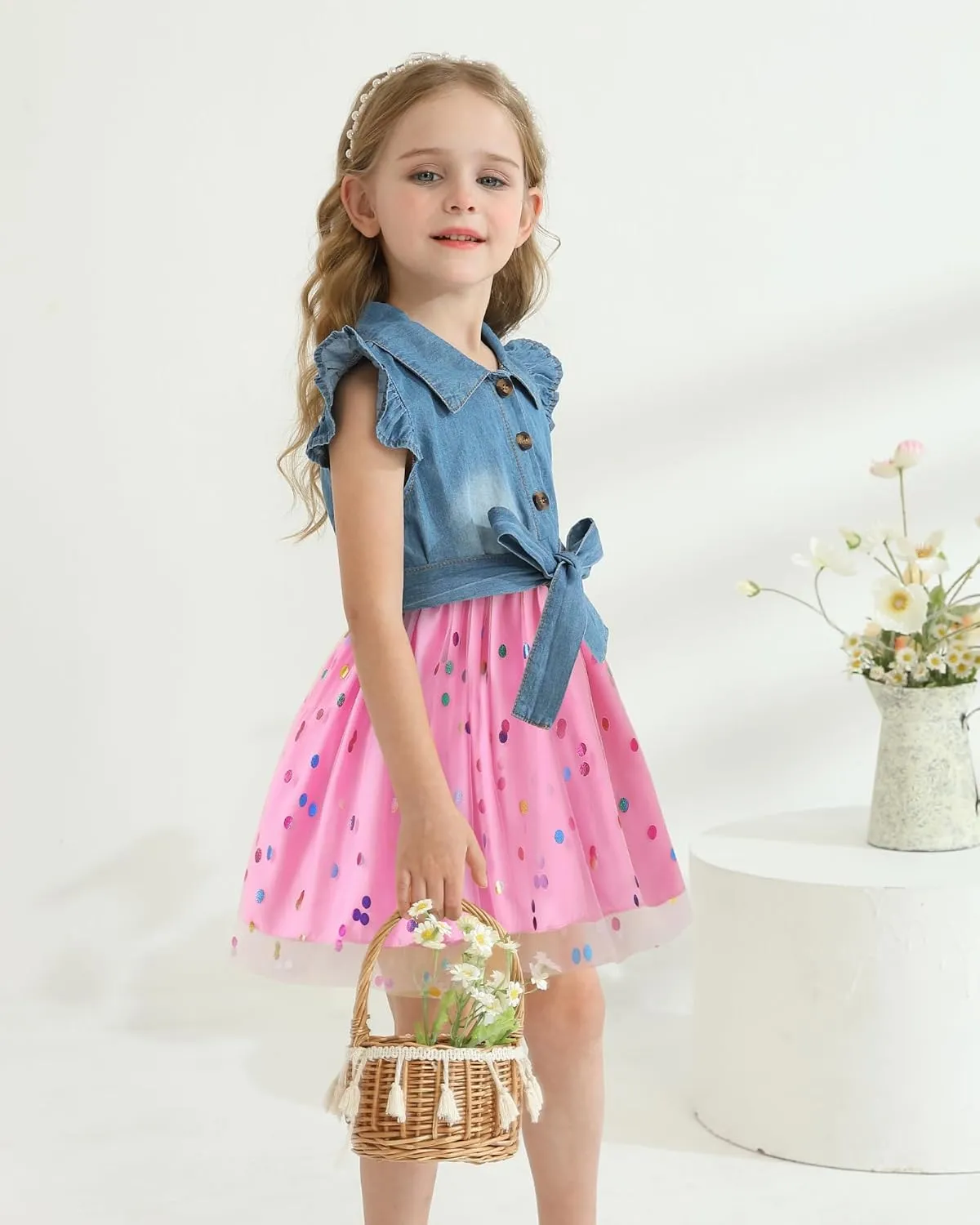 Toddler Girl Clothes Denim Tulle Dresses Baby Summer Tutu Sundress Outfit Toddler Princess Dress for Girls
