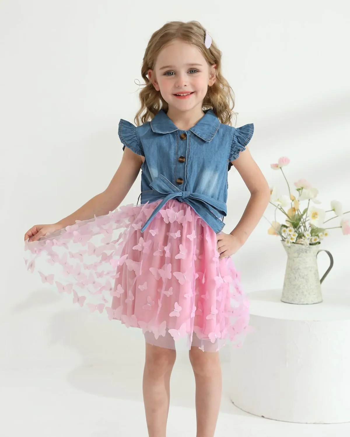 Toddler Girl Clothes Denim Tulle Dresses Baby Summer Tutu Sundress Outfit Toddler Princess Dress for Girls