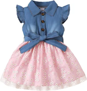 Toddler Girl Clothes Denim Tulle Dresses Baby Summer Tutu Sundress Outfit Toddler Princess Dress for Girls