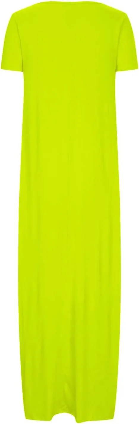 Tshirt Dresses for Women Casual Scoop Neck Short Sleeve Maxi Dress Summer Loose Plain Vacation Long Tee Shirts Dress