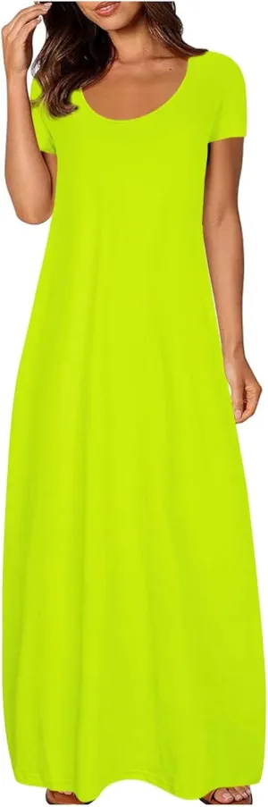 Tshirt Dresses for Women Casual Scoop Neck Short Sleeve Maxi Dress Summer Loose Plain Vacation Long Tee Shirts Dress