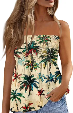 Tube Tops for Women Strapless Ruffled Sexy Tank Bandeau T Shirts Floral Graphic Sleeveless Vintage Backless Blouses