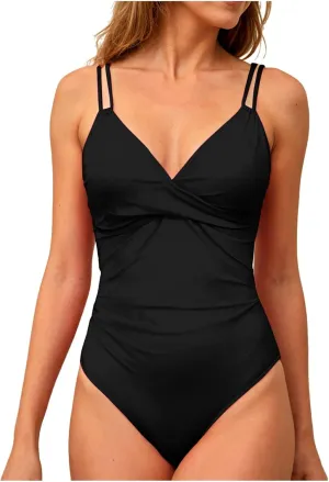 TUQIDEWU Bathing Suit for Women One Piece One Piece Swimsuit Women Tummy Control V Neck Backless 1 Piece Slimming Swim Suit