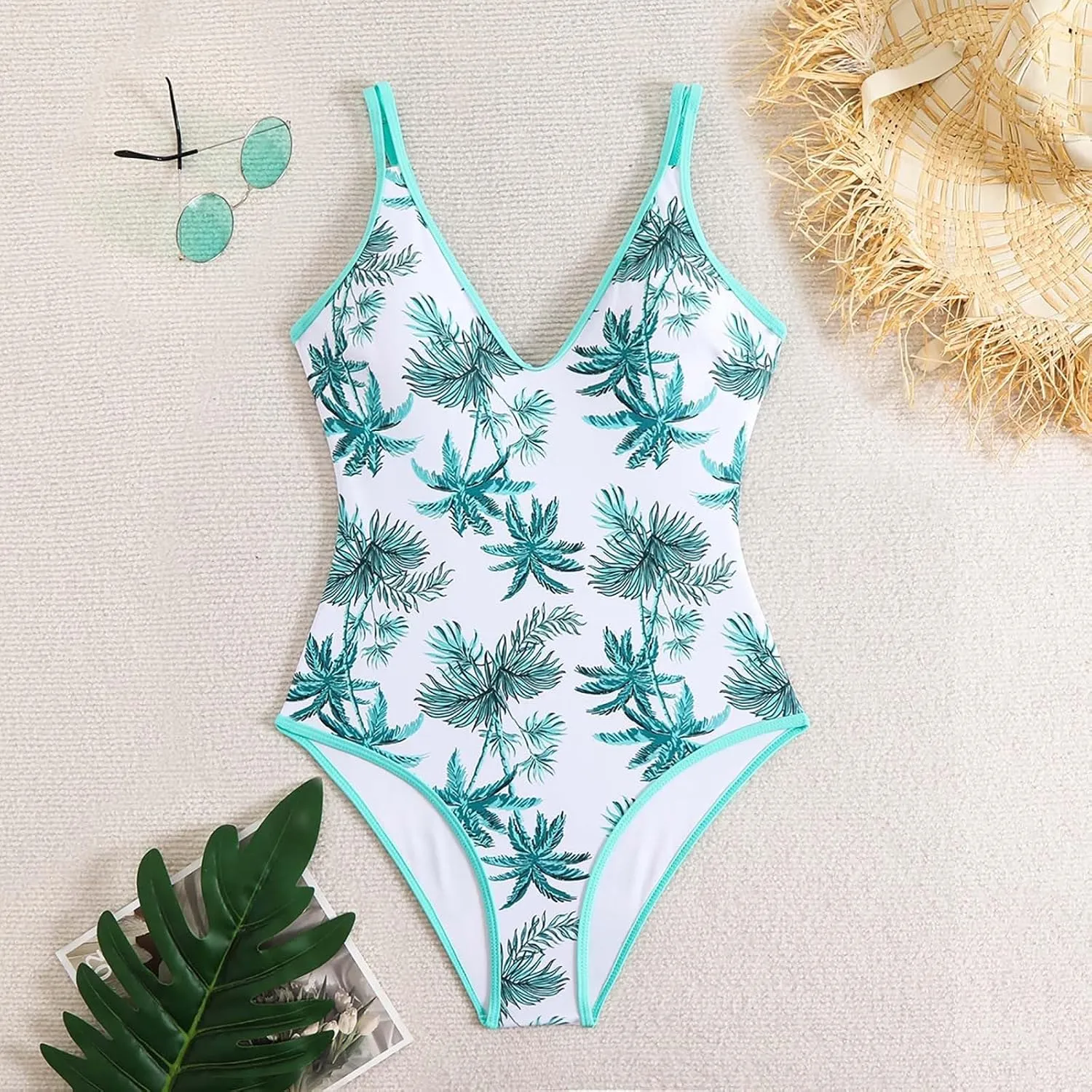 TUQIDEWU Tummy Control Swimsuits for Women One Piece Swimsuit Women Floral Print V Neck Push Up Backless Bathing Suit
