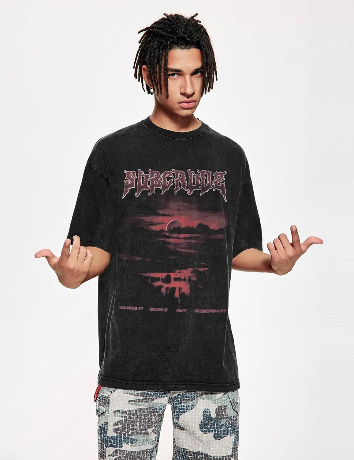 Vamtac Mens T-Shirts Sunset Graffiti Print Tee Oversized Acid Wash Tshirt Vintage Graphic Tees Y2K Summer Tops Unisex
