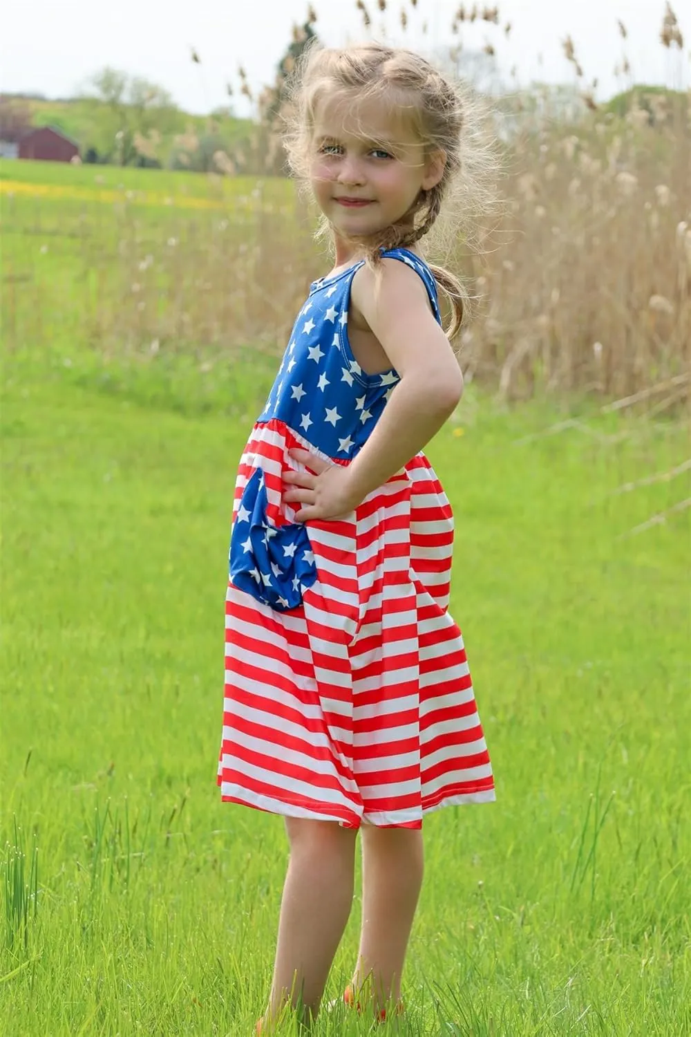 Vieille Little Girls Sleeveless Dress Cute Summer Sundress with Pocket 2-7 Years