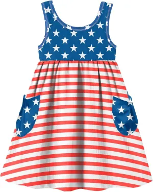 Vieille Little Girls Sleeveless Dress Cute Summer Sundress with Pocket 2-7 Years
