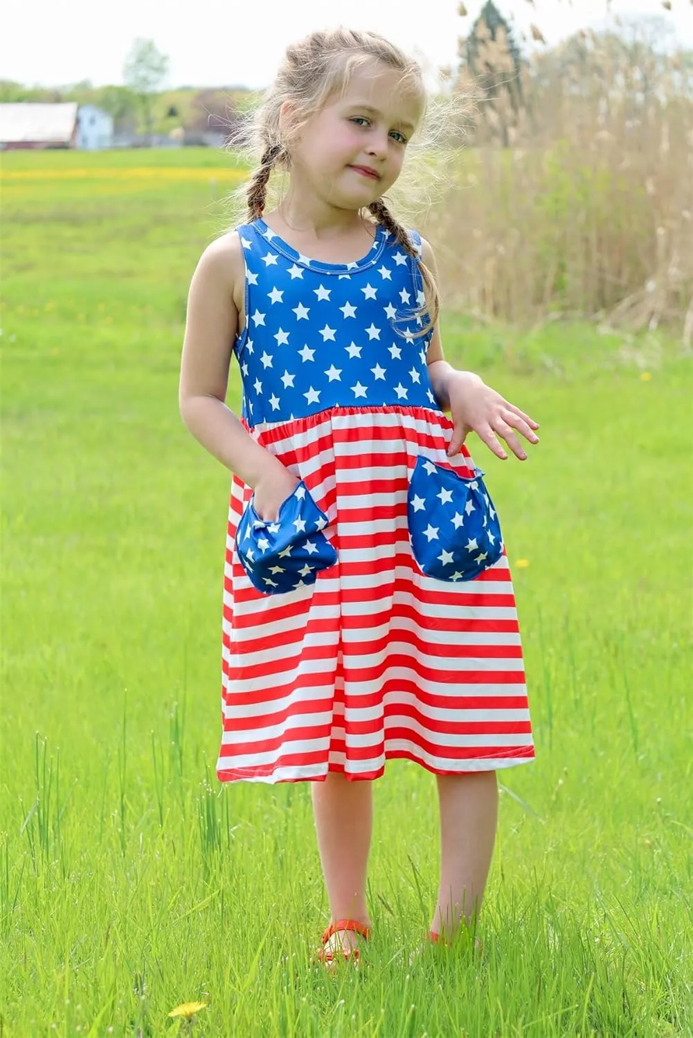 Vieille Little Girls Sleeveless Dress Cute Summer Sundress with Pocket 2-7 Years