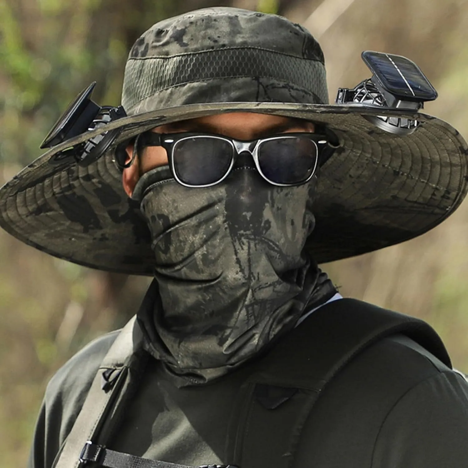 Wide Brim Solar Fan Outdoor Fishing Hat - Solar Fan & USB Charging, Summer Sun Straw Waterproof Cap with Solar Fan Built
