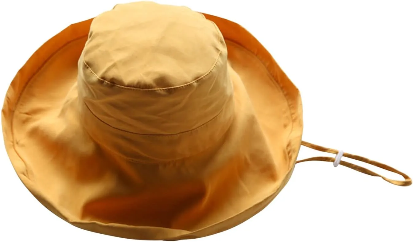 Wide Brim Sun Hats Women Cotton Floppy Roll-Up Bucket Hat Packable Summer Beach Hat UV Protection Travel Accessories