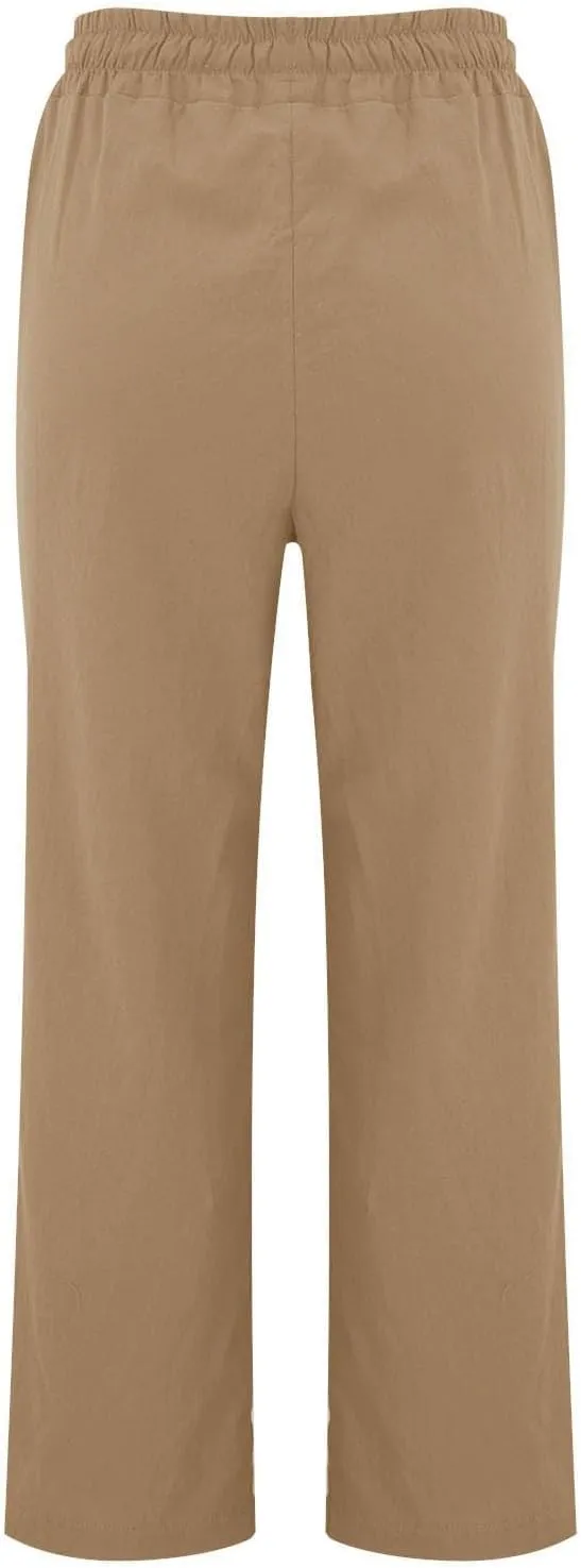 Wide Leg Linen Pants for Women High Waisted Summer Palazzo Pants Lightweight Boho Flowy Beach Pants with Pockets