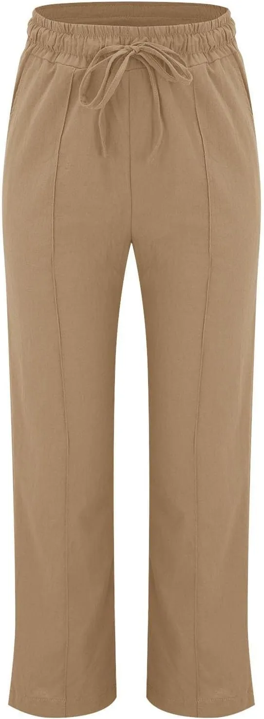 Wide Leg Linen Pants for Women High Waisted Summer Palazzo Pants Lightweight Boho Flowy Beach Pants with Pockets