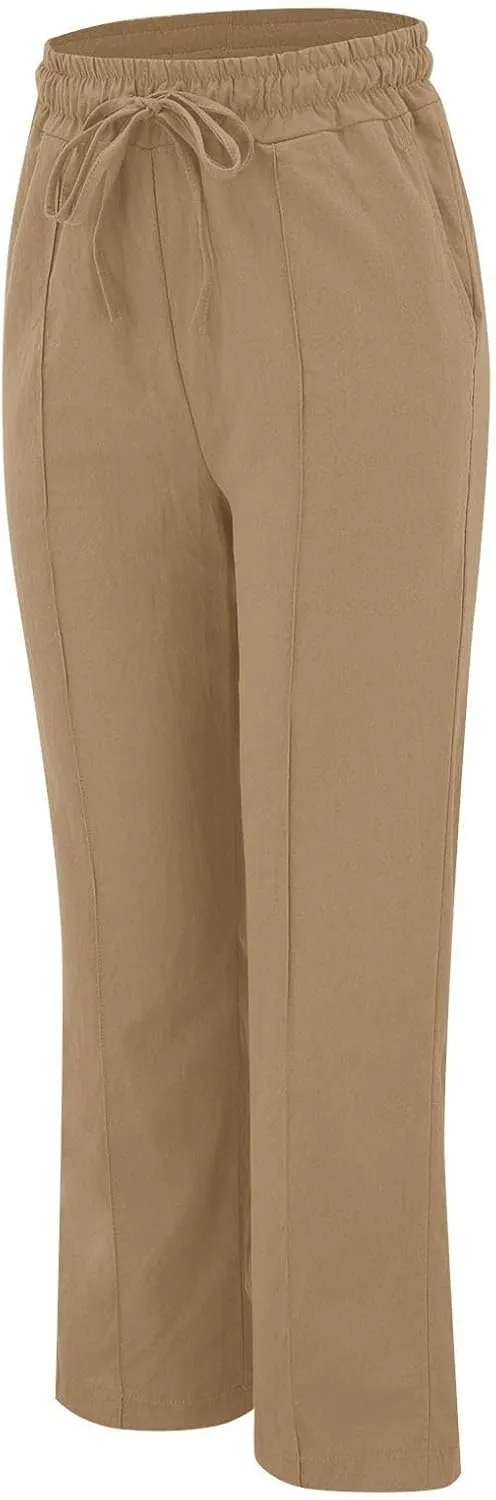 Wide Leg Linen Pants for Women High Waisted Summer Palazzo Pants Lightweight Boho Flowy Beach Pants with Pockets