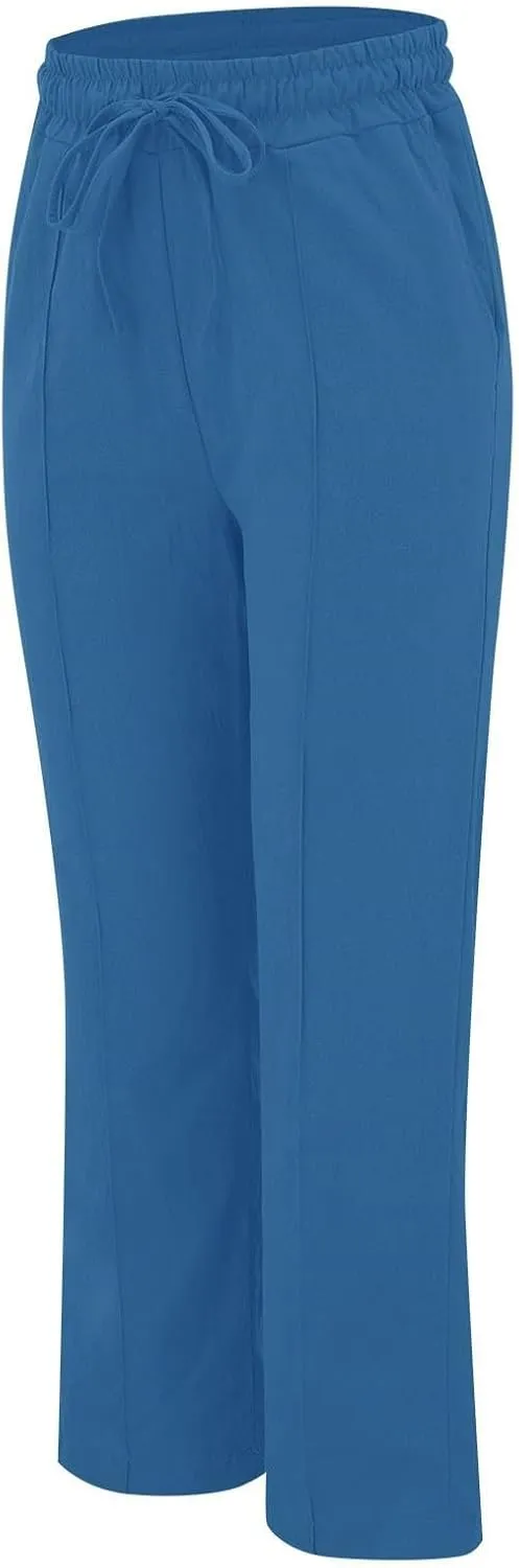 Wide Leg Linen Pants for Women High Waisted Summer Palazzo Pants Lightweight Boho Flowy Beach Pants with Pockets