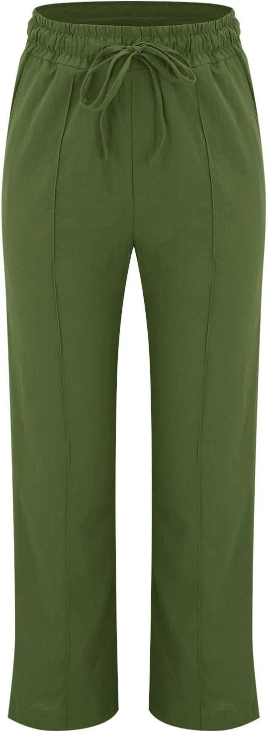 Wide Leg Linen Pants for Women High Waisted Summer Palazzo Pants Lightweight Boho Flowy Beach Pants with Pockets