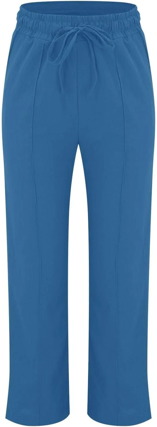 Wide Leg Linen Pants for Women High Waisted Summer Palazzo Pants Lightweight Boho Flowy Beach Pants with Pockets