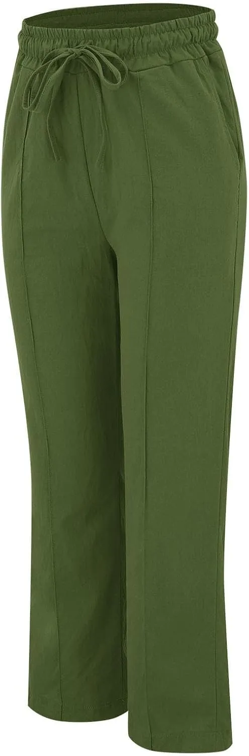 Wide Leg Linen Pants for Women High Waisted Summer Palazzo Pants Lightweight Boho Flowy Beach Pants with Pockets