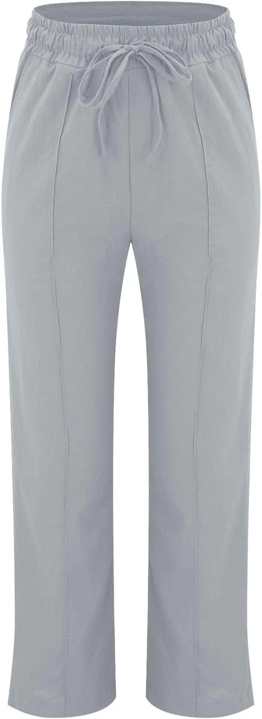 Wide Leg Linen Pants for Women High Waisted Summer Palazzo Pants Lightweight Boho Flowy Beach Pants with Pockets