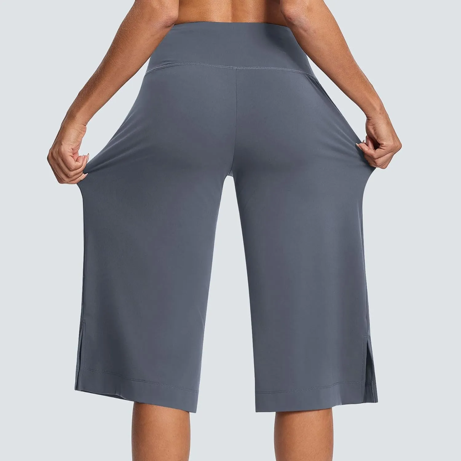 Wide Leg Yoga Pants Women High Waisted Capri Pants Tummy Control Crop Pants Loose Casual Lounge Pants with Pockets