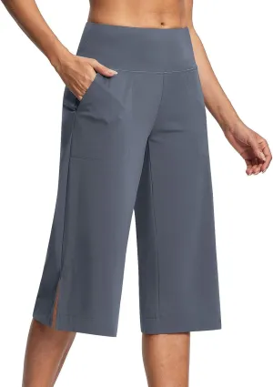 Wide Leg Yoga Pants Women High Waisted Capri Pants Tummy Control Crop Pants Loose Casual Lounge Pants with Pockets