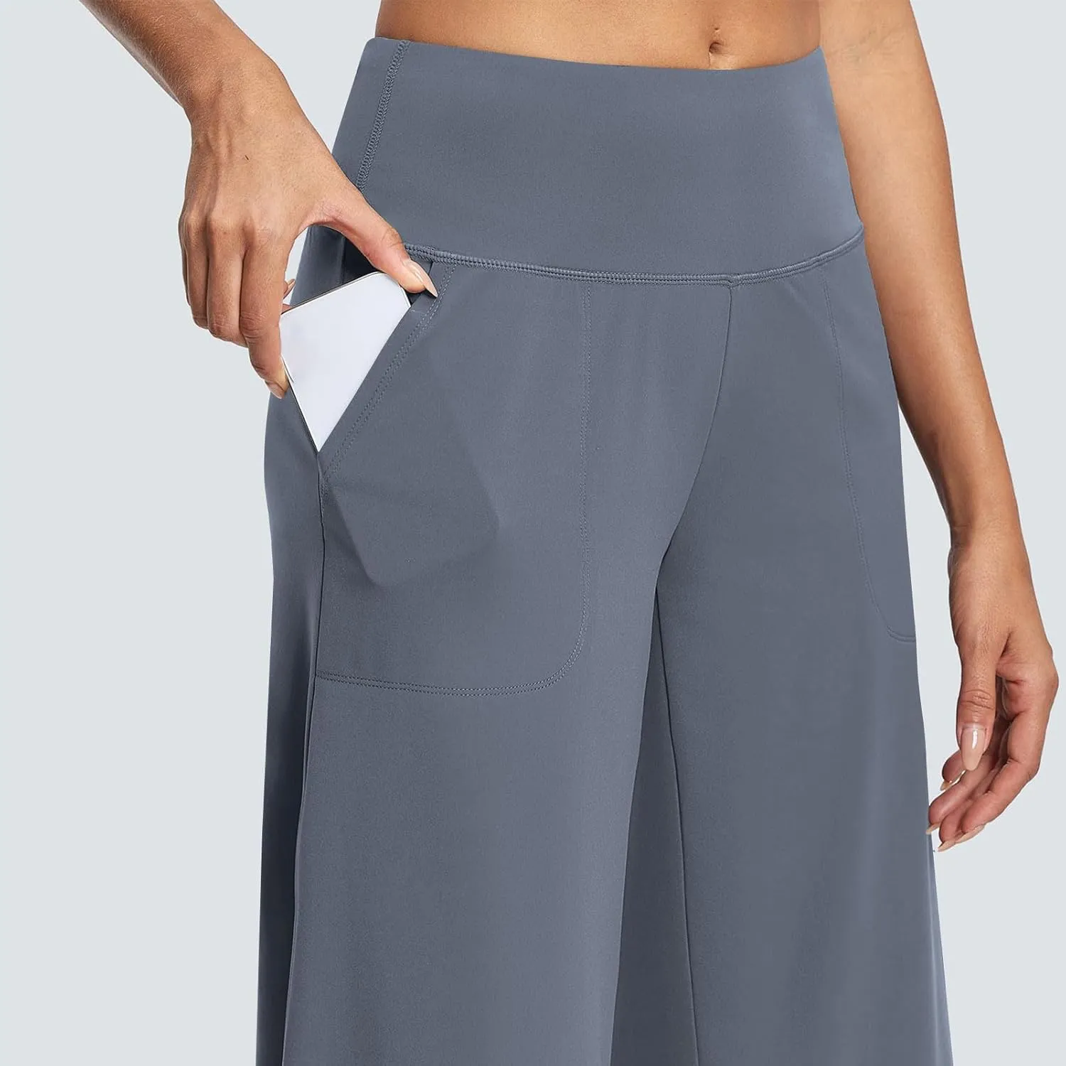 Wide Leg Yoga Pants Women High Waisted Capri Pants Tummy Control Crop Pants Loose Casual Lounge Pants with Pockets
