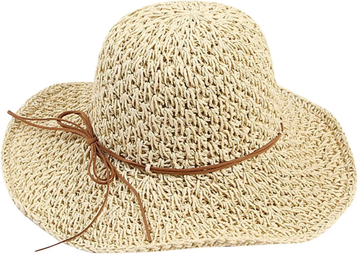 Women Fashion Straw Hats Summer Floppy Roll Up Beach Hat Teen Girls Wide Brim Bucket Sun Visor Hat Travel Accessories