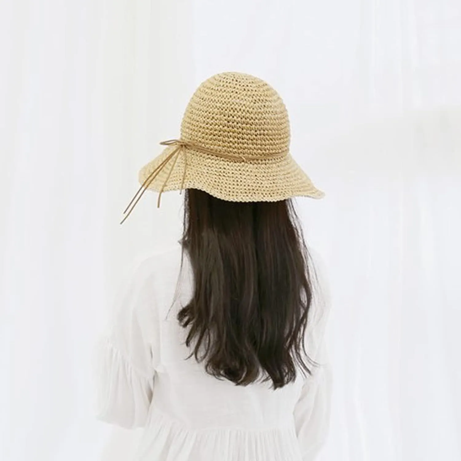 Women Fashion Straw Hats Summer Floppy Roll Up Beach Hat Teen Girls Wide Brim Bucket Sun Visor Hat Travel Accessories