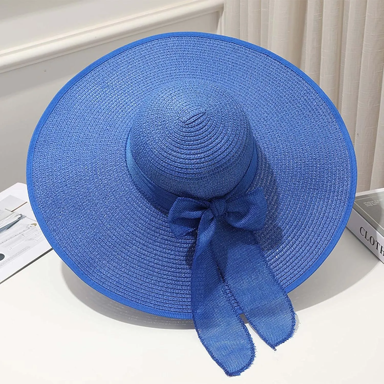 Women Floppy Sun Straw Hats Summer Wide Brim Cap Beach Straw Hat UPF50 Travel Packable Hats with Bow