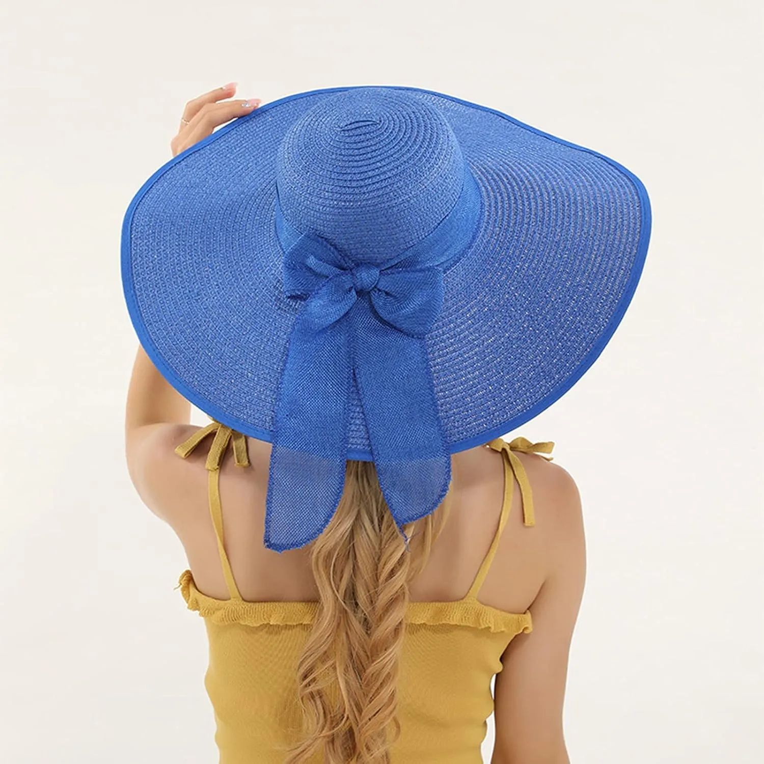 Women Floppy Sun Straw Hats Summer Wide Brim Cap Beach Straw Hat UPF50 Travel Packable Hats with Bow