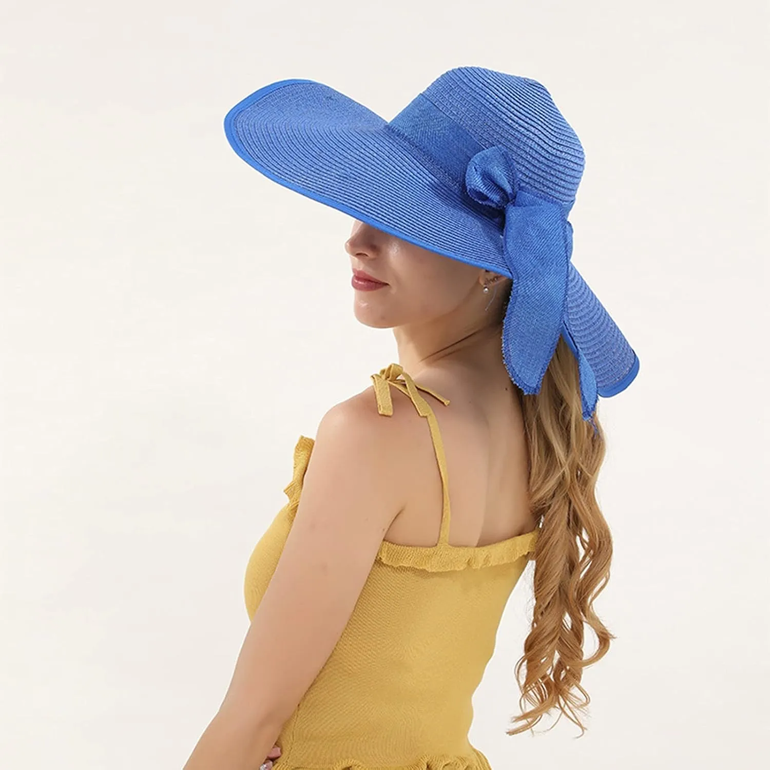 Women Floppy Sun Straw Hats Summer Wide Brim Cap Beach Straw Hat UPF50 Travel Packable Hats with Bow