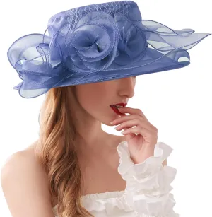 Women Kentucky Derby Hats UV Protection Wide Brim Sun Hat Packable Bridal Wedding Tea Party Dress Church Hats