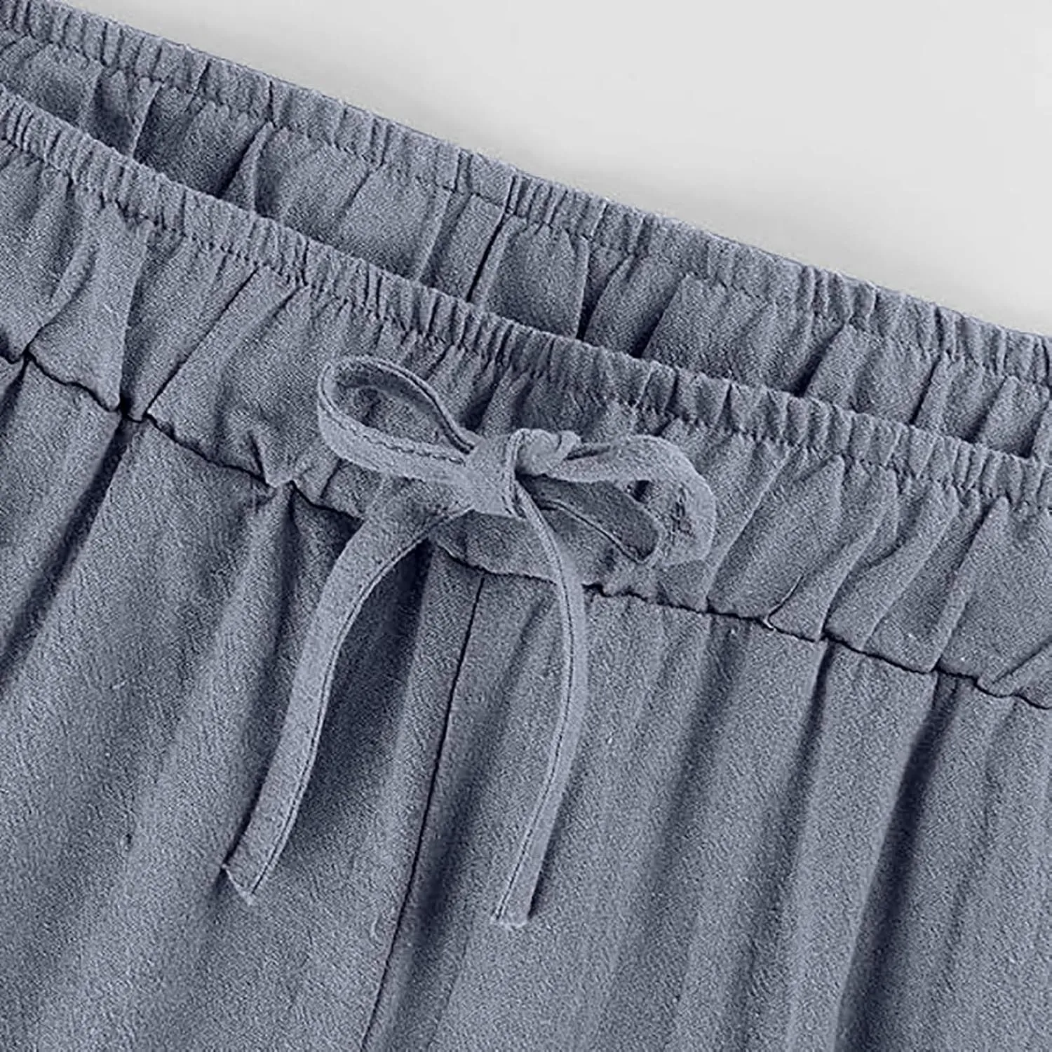 Women Linen Palazzo Pants with Pockets Plus Size Drawstring Summer Bottoms Wide Leg Casual Flowy Beach Trousers