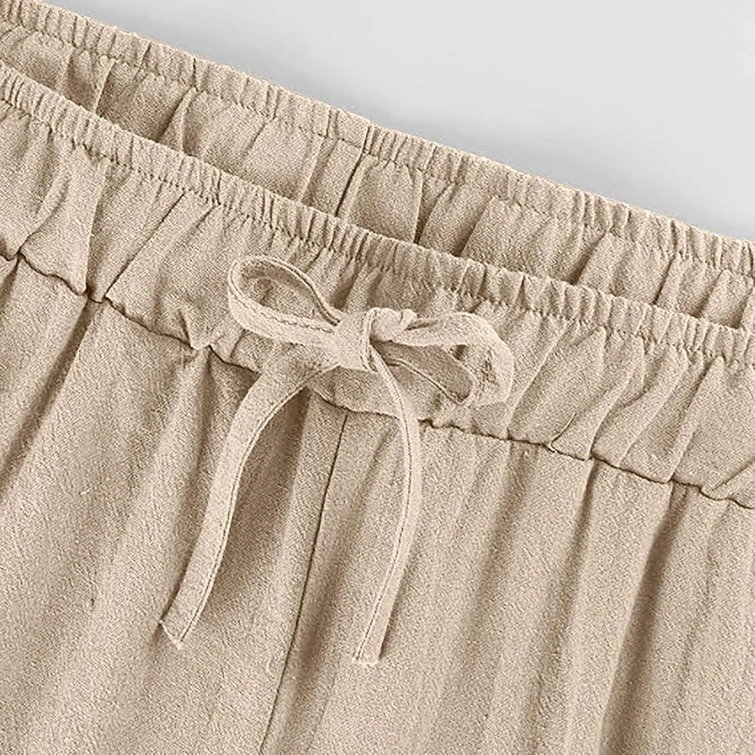Women Linen Pants Wide Leg High Wasited Drawstring Beach Pants with Pockets Casual Loose Summer Lounge Pant
