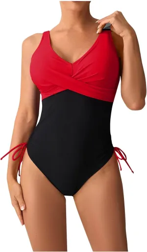 Women One Piece Bathing Suit Trendy Colorblock Tummy Control Swimsuits Slimming Criss Cross Modest Swim Suits 2025