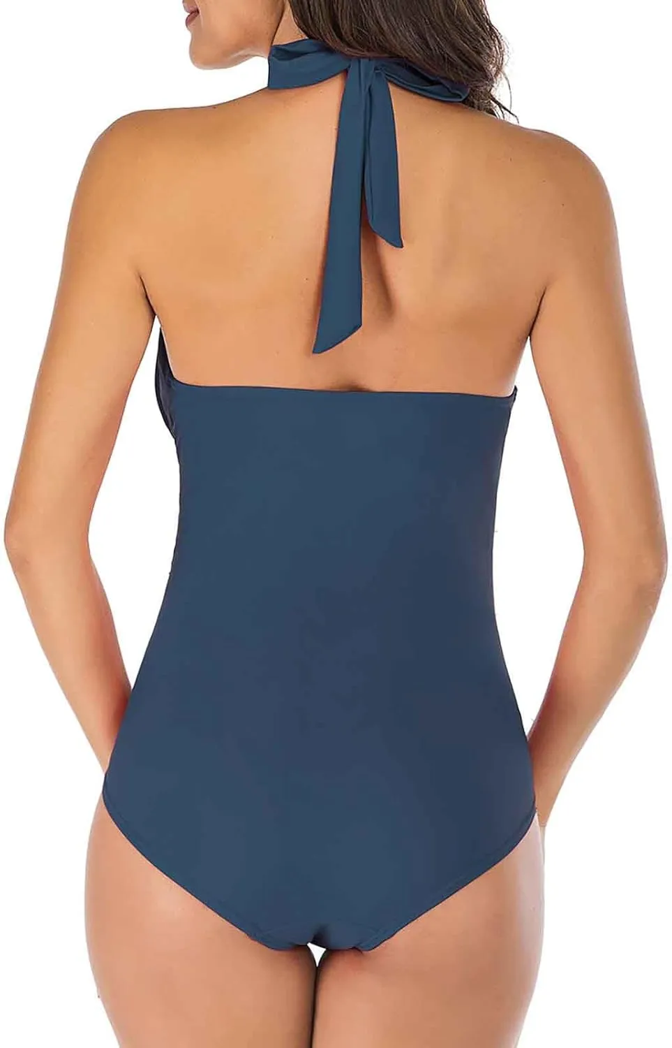 Women One Piece Swimsuit Tummy Control Halter Bathing Suits Sexy Plunge V Neck Backless Ruched Slimming Fit Swimwear