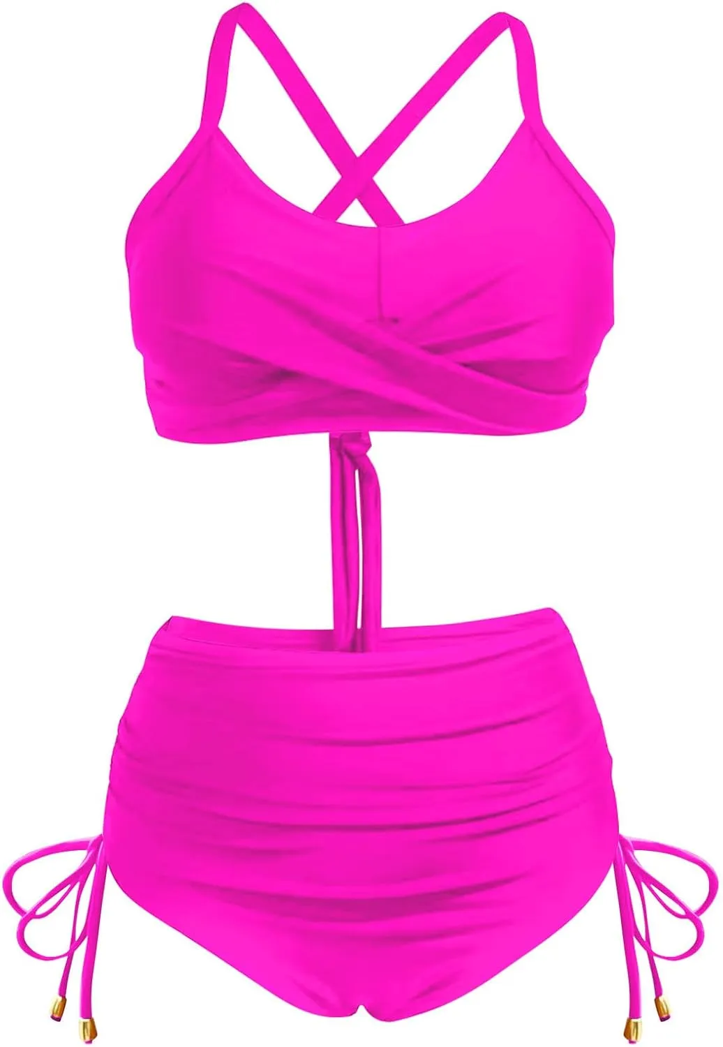 Women Solid Twist Front Two Piece Bikini Swimsuit Beach Wrap Push Up Bikini Set Tummy Control Plus Size Bathing Suit