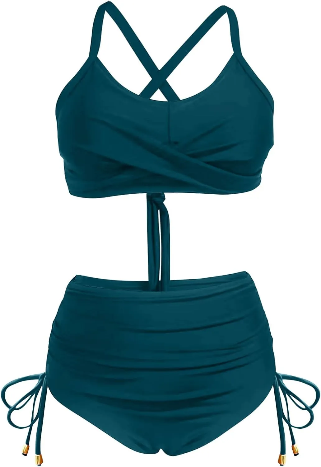 Women Solid Twist Front Two Piece Bikini Swimsuit Beach Wrap Push Up Bikini Set Tummy Control Plus Size Bathing Suit