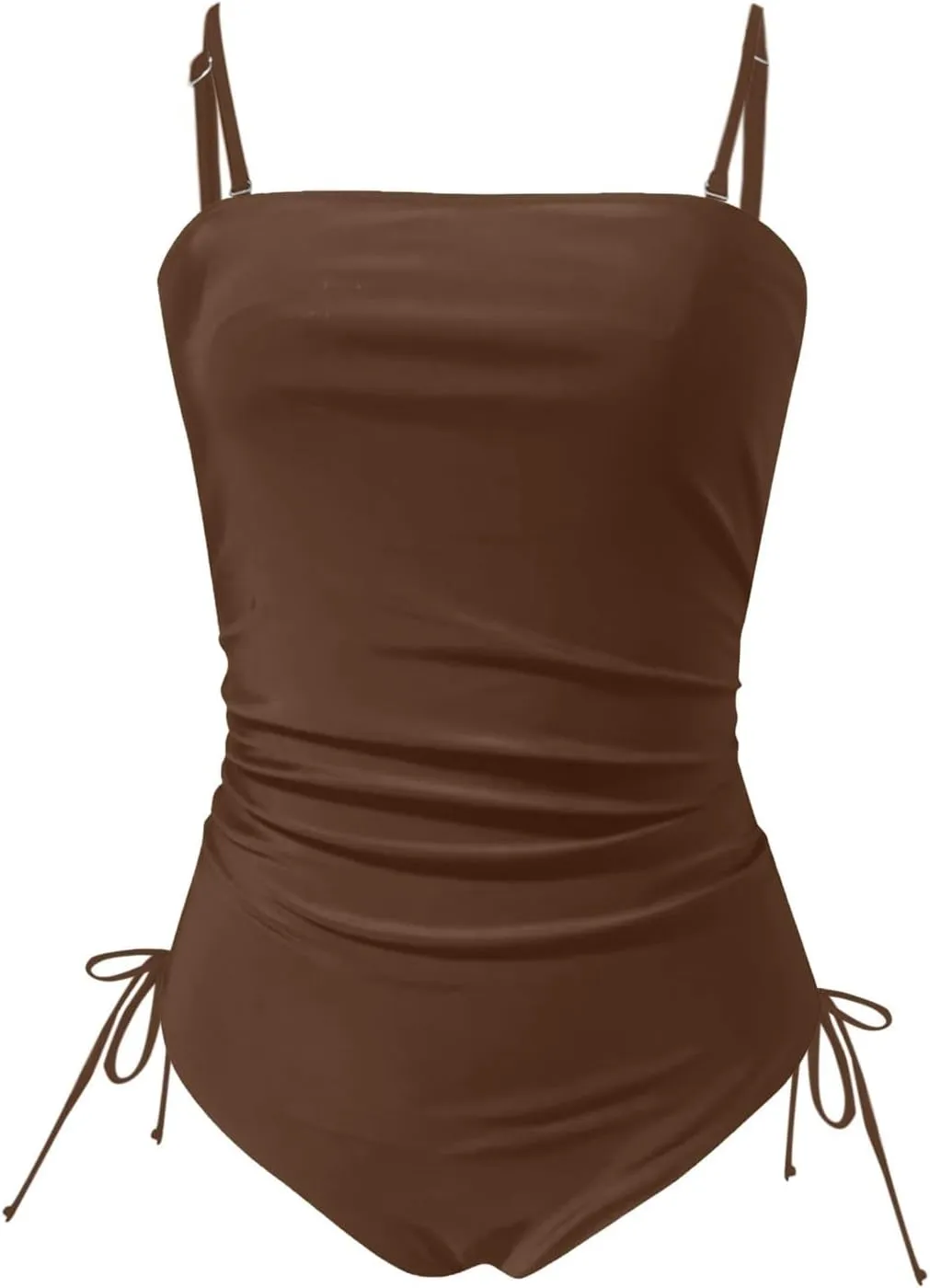 Women Strapless One Piece Swimsuit Tummy Control Ruched Bathing Suit Square Neck Backless Push Up Swimwear