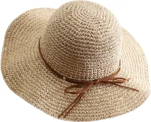 Women Sun Hat Summer Floppy Packable Short Brim Roll Up Panama Hat Outdoor Women Large Straw Hat