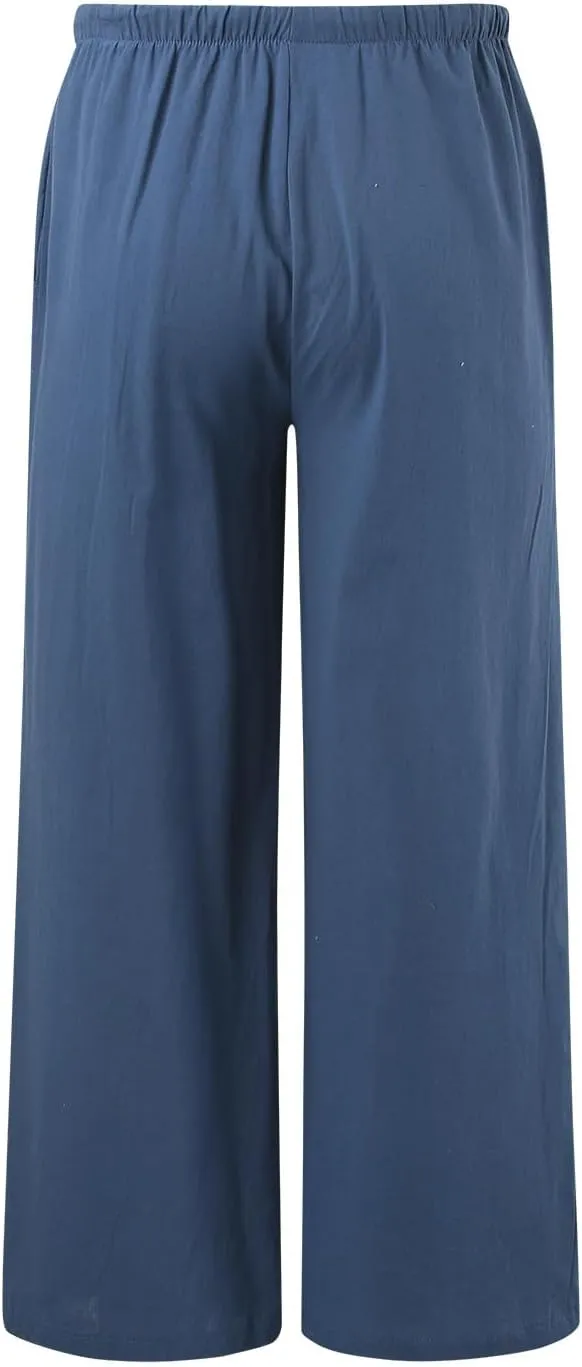 Women Wide Leg Pants Fashion Drawstring Elastic High Waisted Trousers Comfy Straight Leg Long Pants with Pockets