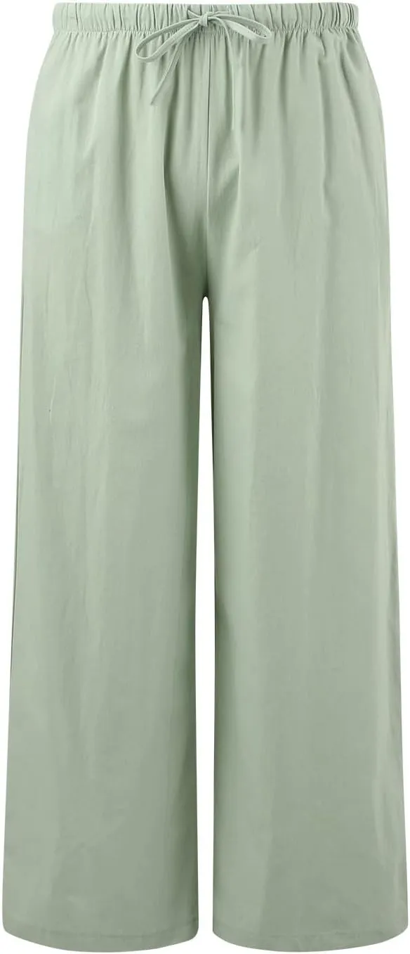 Women Wide Leg Pants Fashion Drawstring Elastic High Waisted Trousers Comfy Straight Leg Long Pants with Pockets